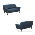 Sofa rekreasi kain biru dengan kaki kayu solid